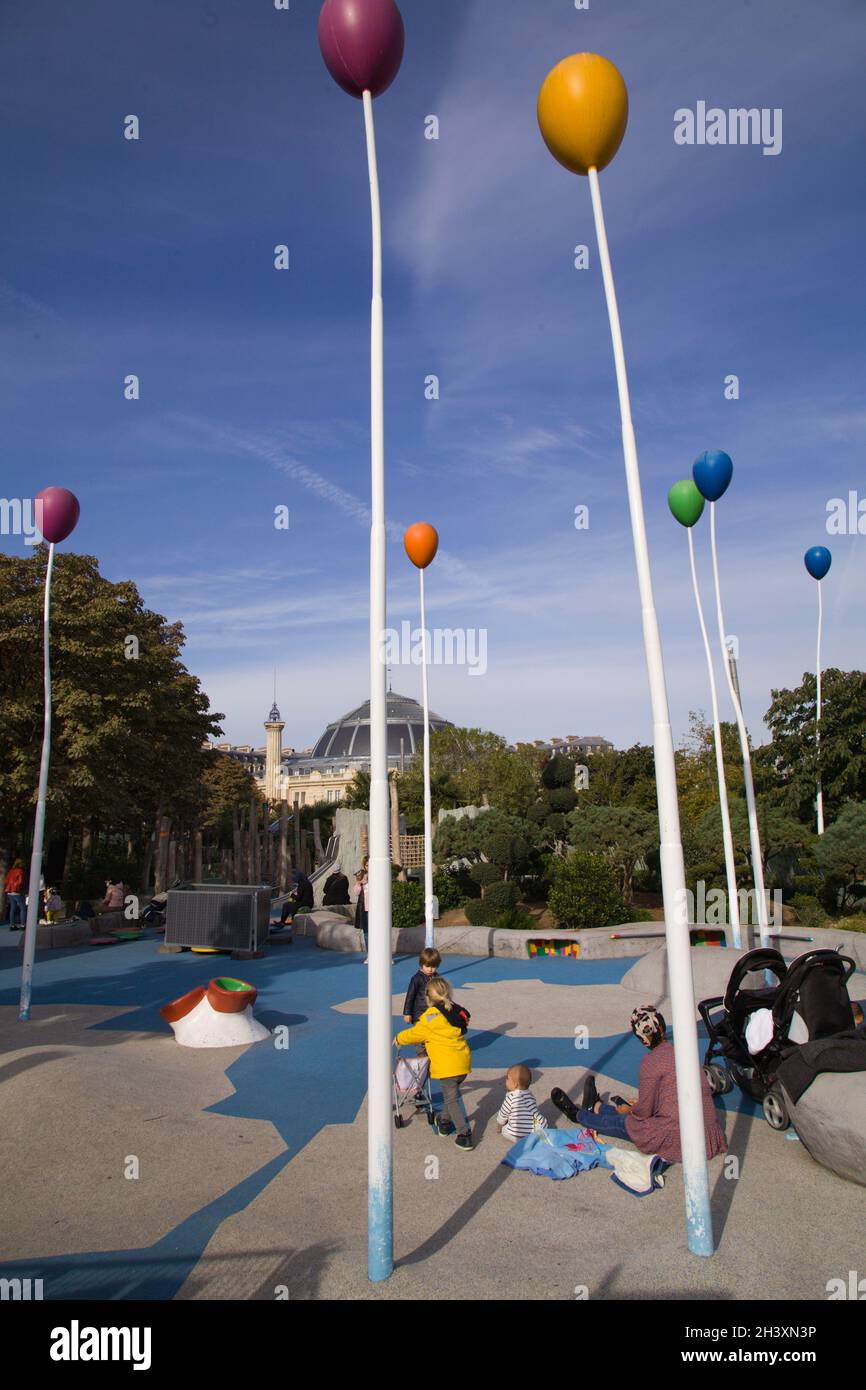 France, Paris, Les Halles, playing field, children, Stock Photo