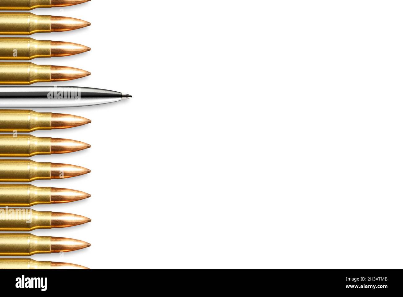 Pen and shells on white background. Journalism and blogger concept. Copy space Stock Photo