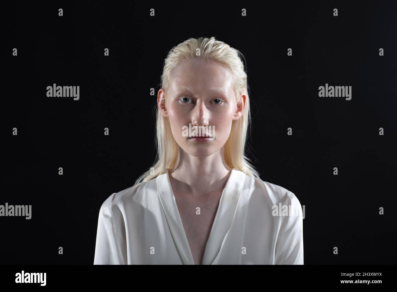 Close up portrait of caucasian albino blonde woman Stock Photo