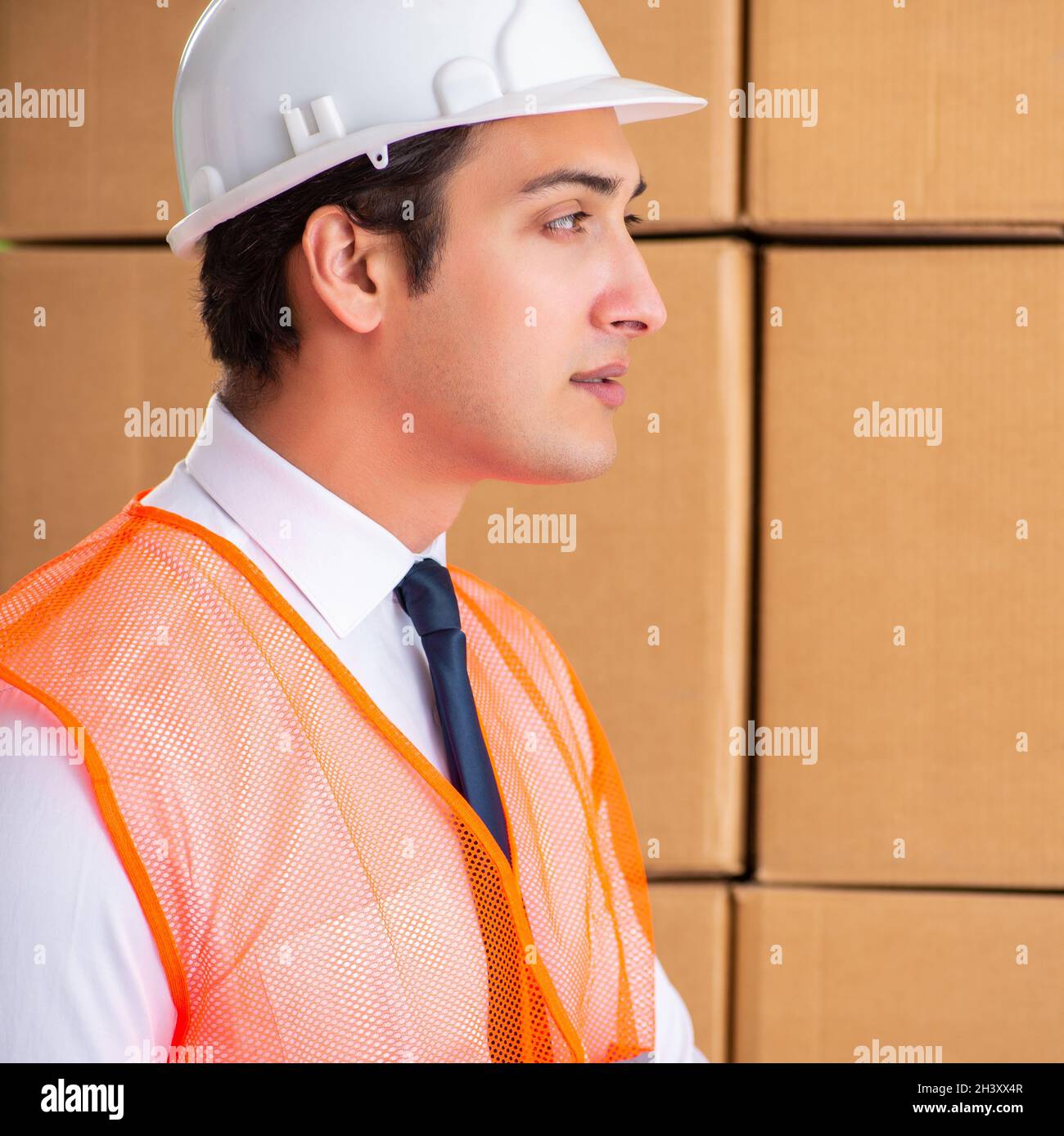Man contractor working in box delivery relocation service Stock Photo