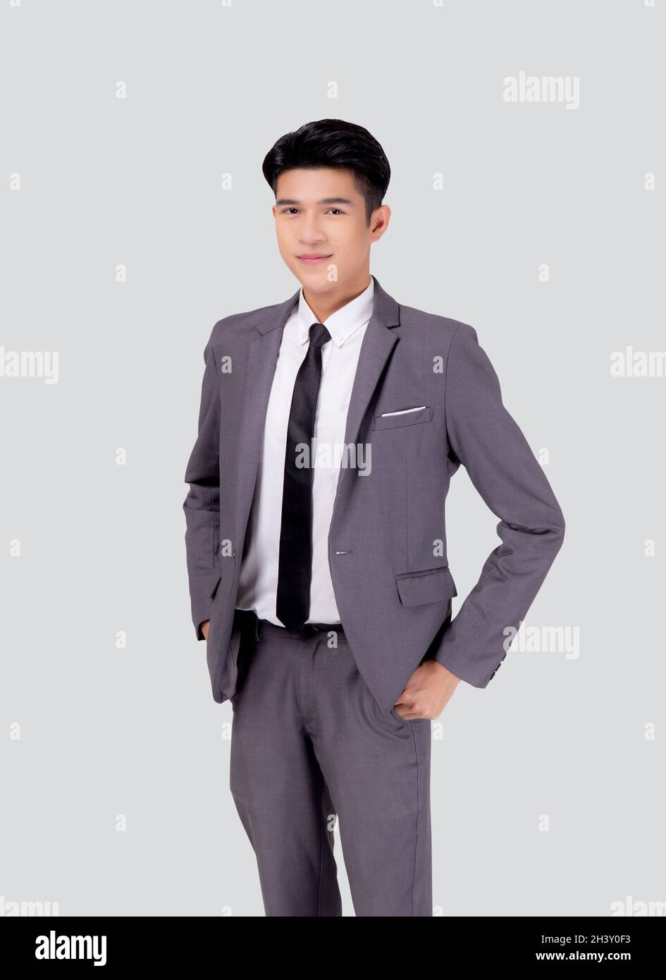 Portrait young asian businessman in suit with confident and friendly ...