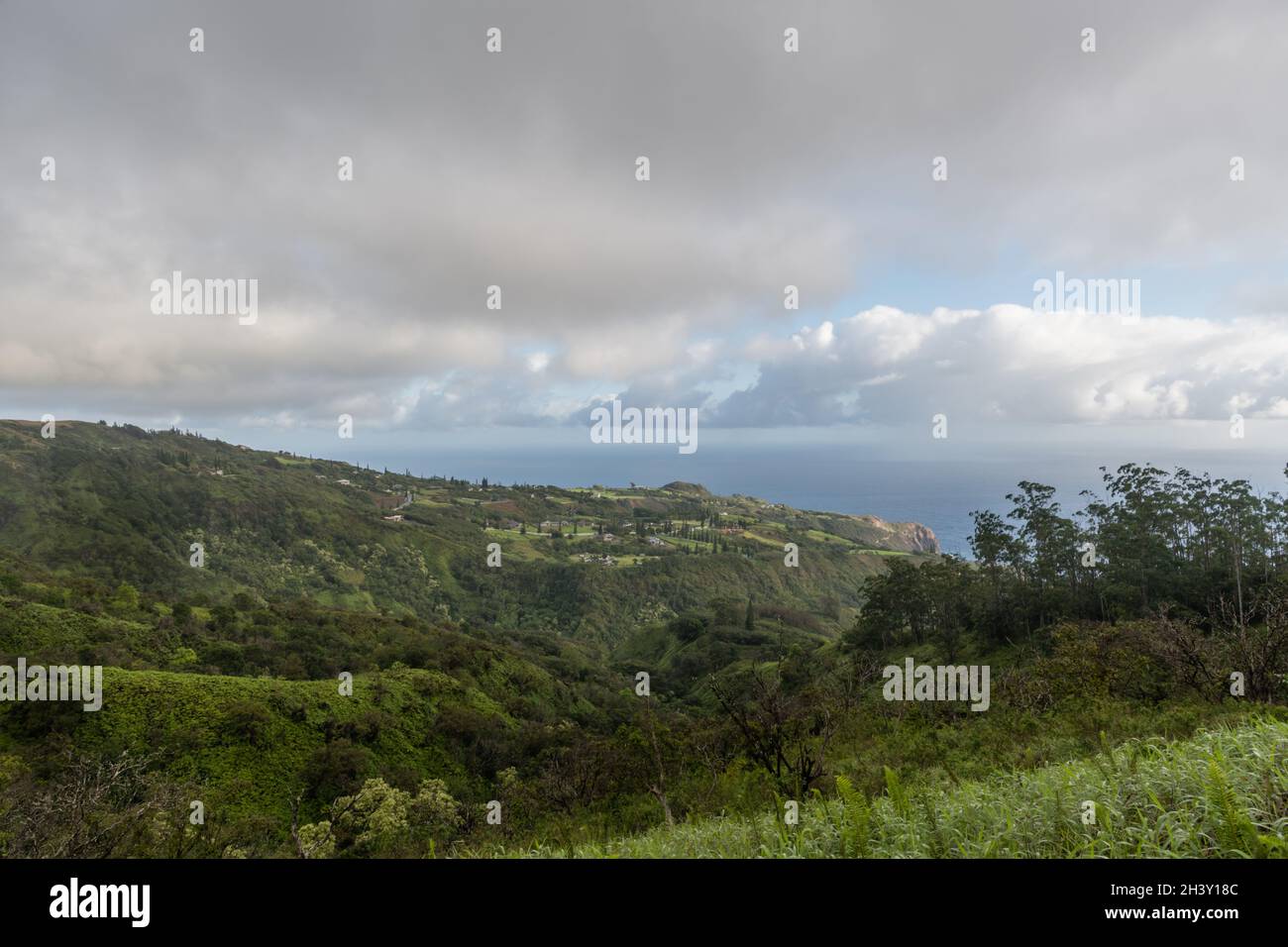 Scenic panoramic aerial view of the Maui north shore from the Waihee