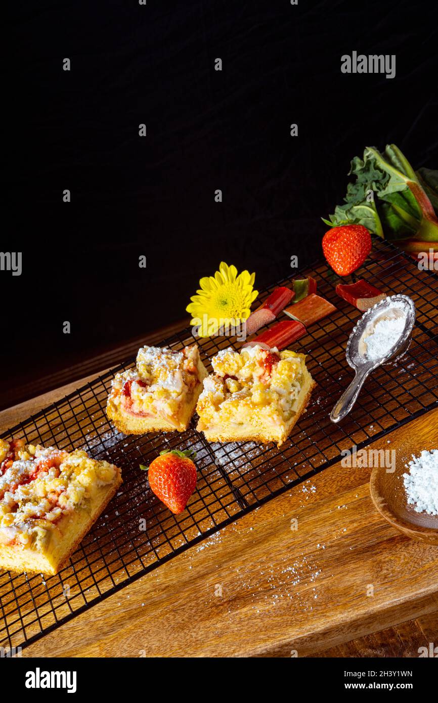 Strawberry rhubarb cake with sprinkles Stock Photo