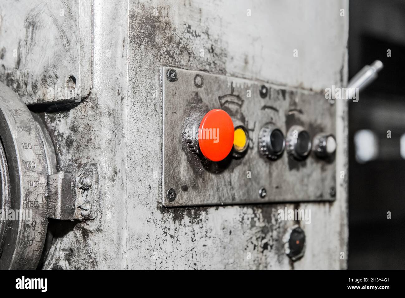Old industrial dirty control panel and system with buttons in the