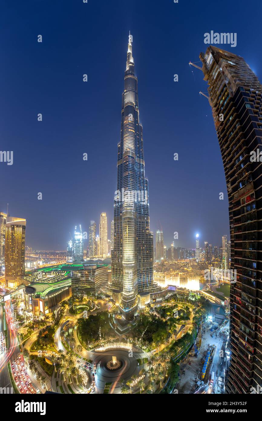 Dubai Burj Khalifa Kalifa skyscraper skyline architecture at night in