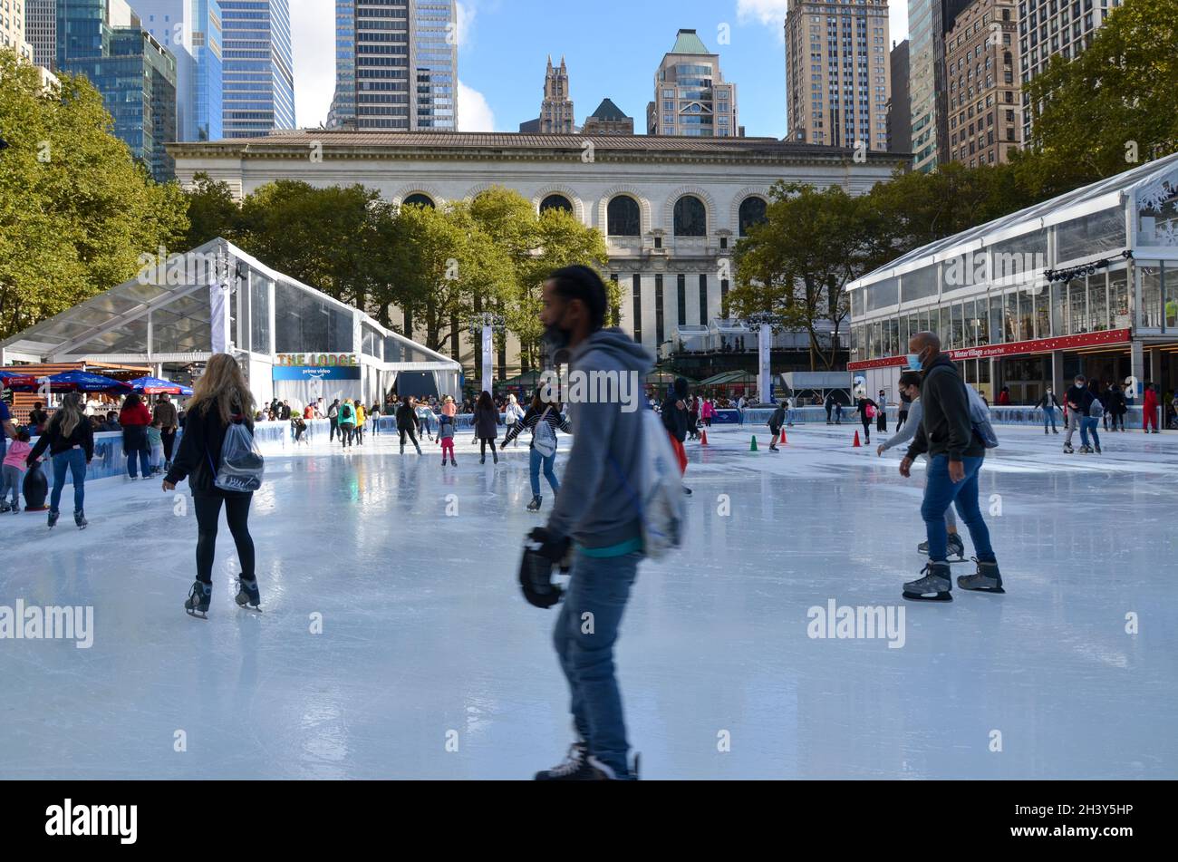 Ice skating rink in Bryant Park in New York City on October 30, 2021