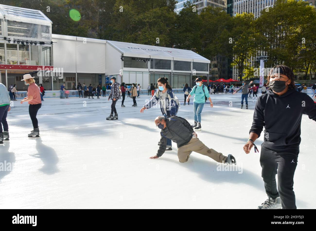 Ice skating rink in Bryant Park in New York City on October 30, 2021. Stock Photo