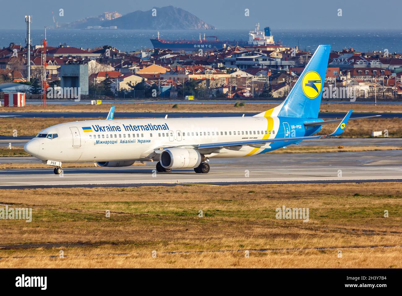 Ukraine International Boeing 737-800 Aircraft Istanbul AtatÃ¼rk Airport Stock Photo