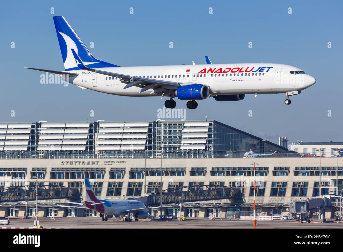 AnadoluJet Boeing 737-800 aircraft Stuttgart Airport in Germany Stock Photo