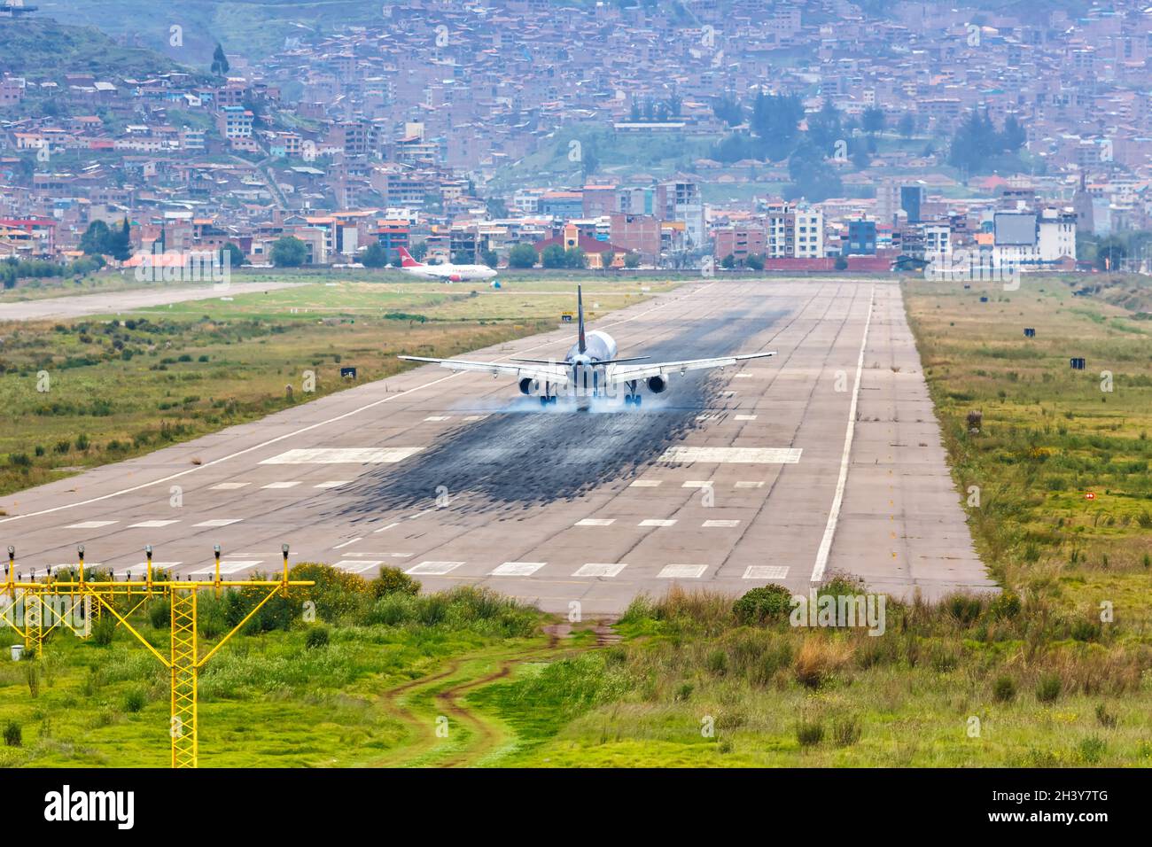 LAN Airbus Aircraft Cusco Airport in Peru Stock Photo