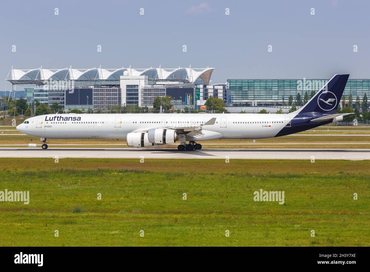 Lufthansa Airbus A340-600 Aircraft Munich Airport in Germany Stock Photo