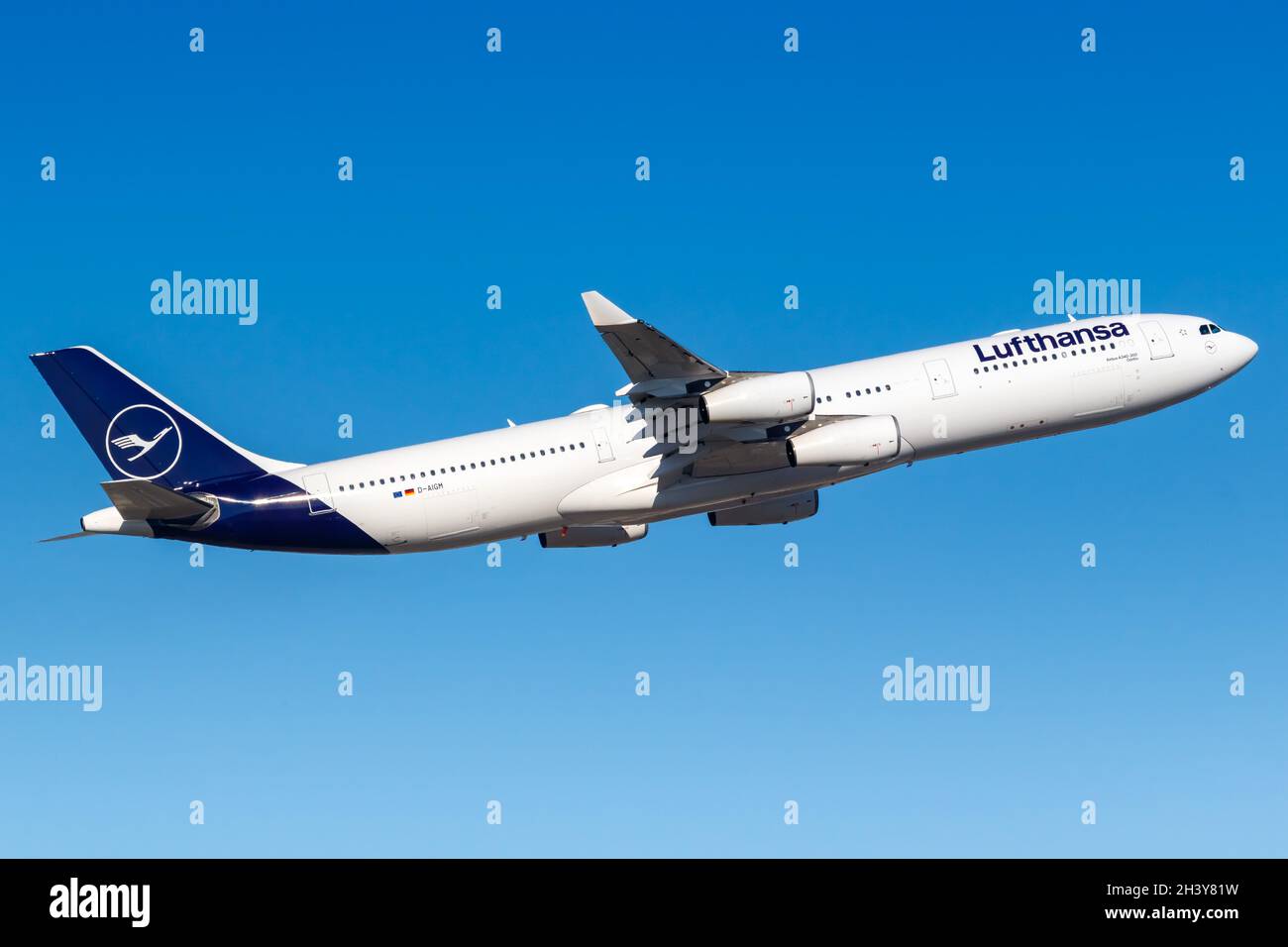 Lufthansa Airbus A340-300 Aircraft Frankfurt Airport in Germany Stock Photo