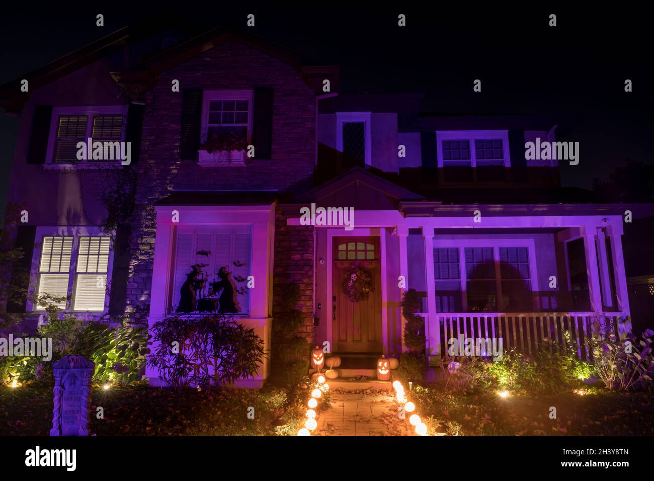 Halloween night lights decorating house in California Stock Photo Alamy