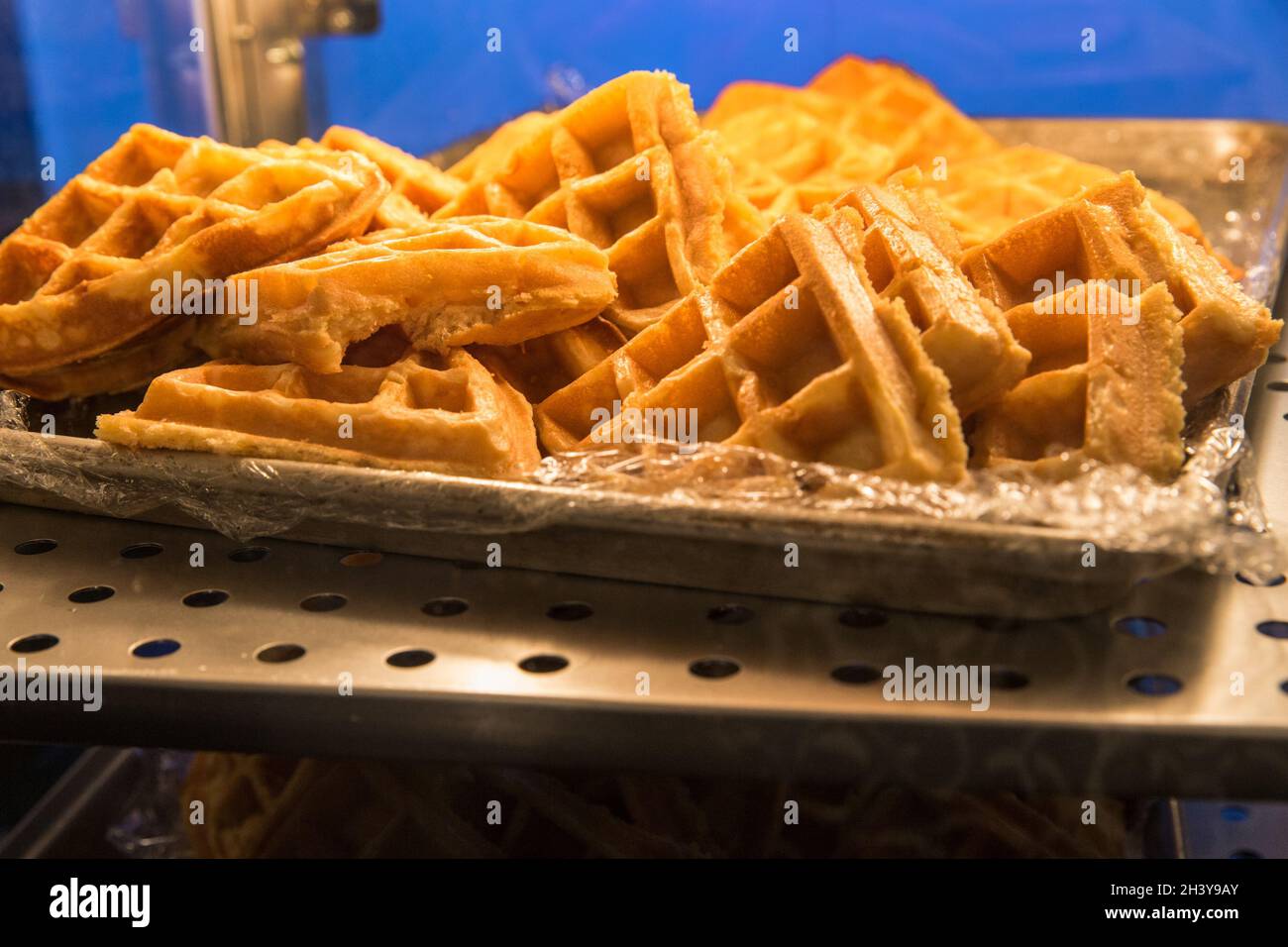 Waffles on display at an event. Stock Photo