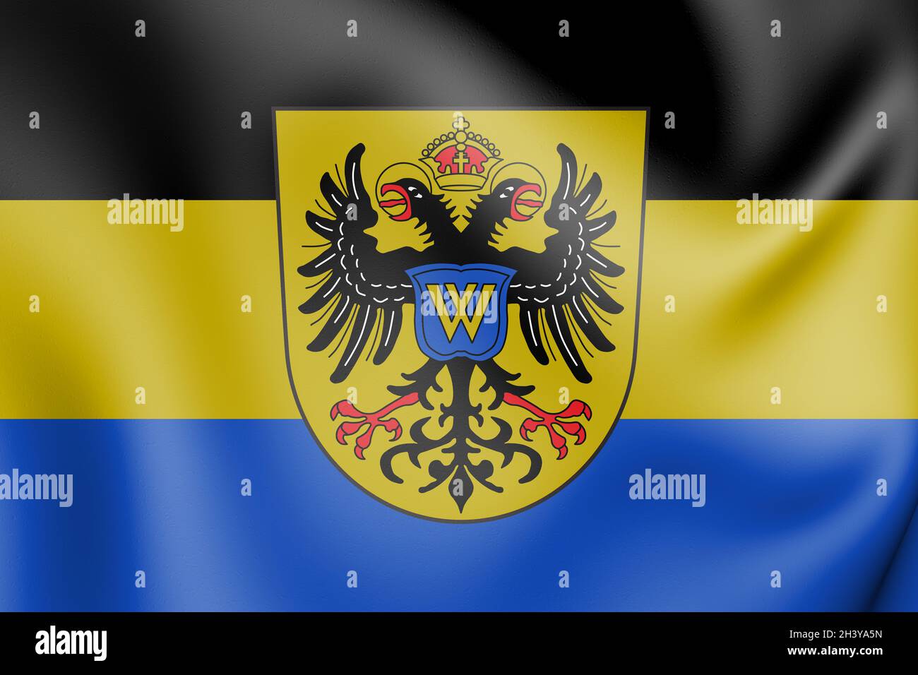 3D Flag of Donauwoerth (Bavaria), Germany. 3D Illustration. Stock Photo