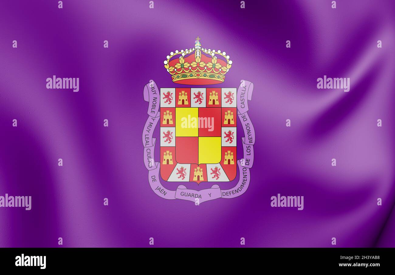 3D Flag of Jaen, Spain. 3D Illustration. Stock Photo