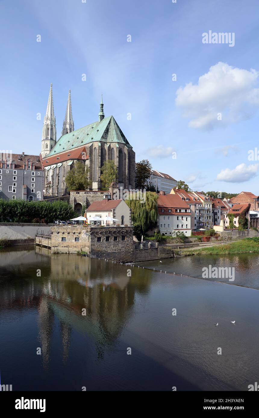 Lusatian Neisse and Parish Church of St. Peter and Paul in GÃ¶rlitz Stock Photo