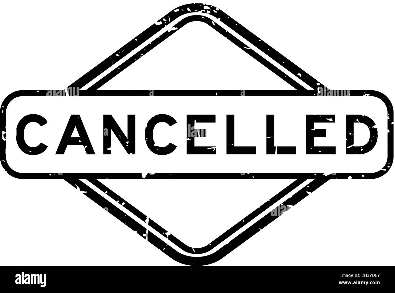 Grunge black cancelled word rubber square seal stamp on white ...