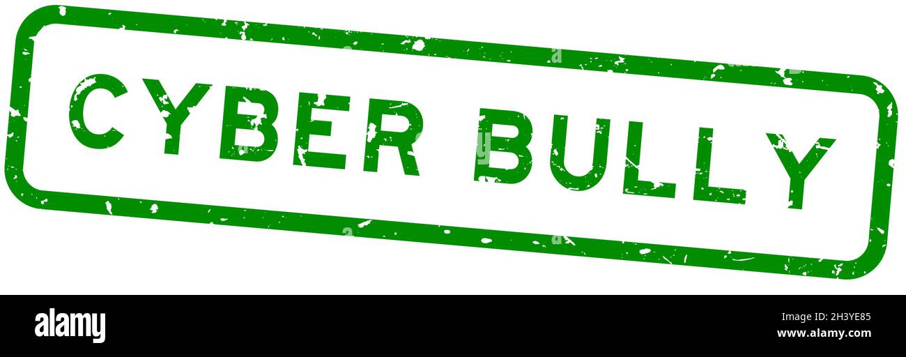 Grunge green cyber bully word square rubber seal stamp on white ...