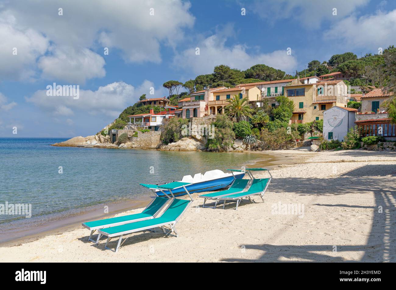 Beach and Village of Scaglieri,Island of Elba,Tuscany,mediterranean Sea,Italy Stock Photo
