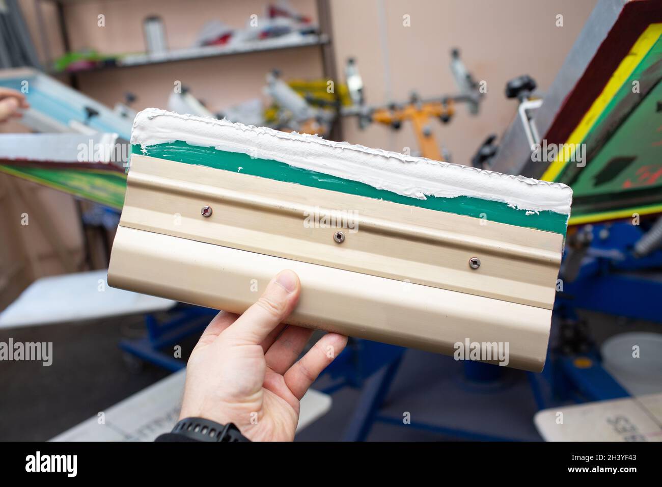 Squeegee for Serigraphy silk screen print process at clothes factory