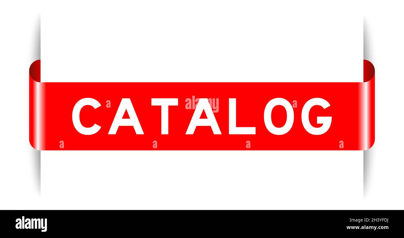 Red color inserted label banner with word catalog on white background
