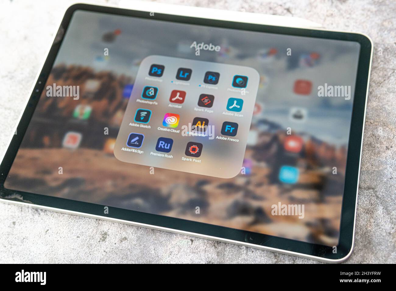 30 October 2021 - Calgary Alberta Canada - Adobe apps on an apple Ipad pro Stock Photo