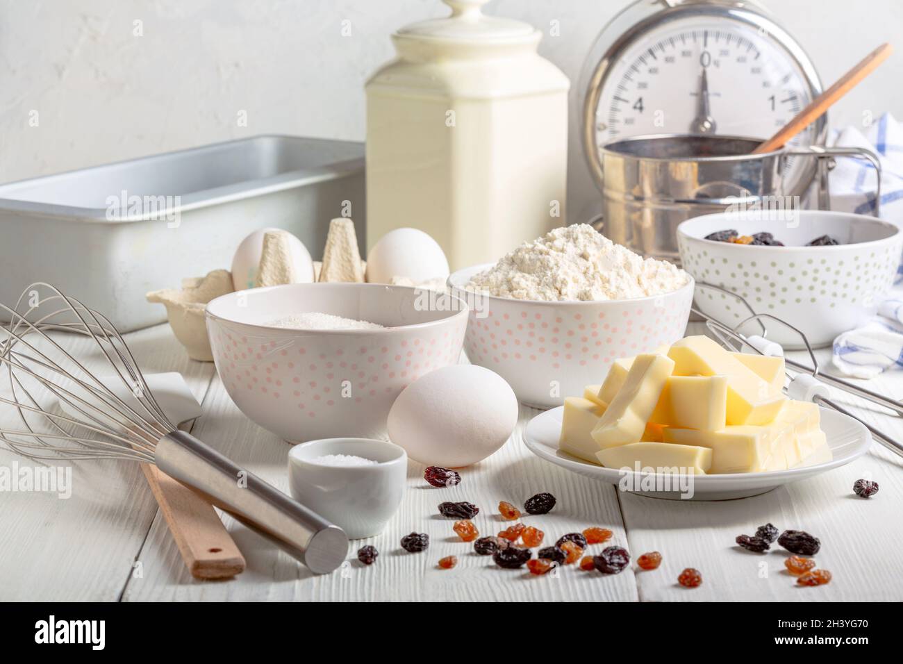 Ingredients and baking tools. Stock Photo