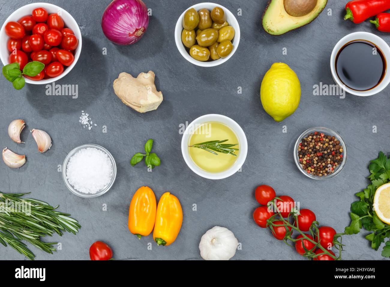 Healthy vegan diet vegan healthy background bio clean eating food slate Stock Photo