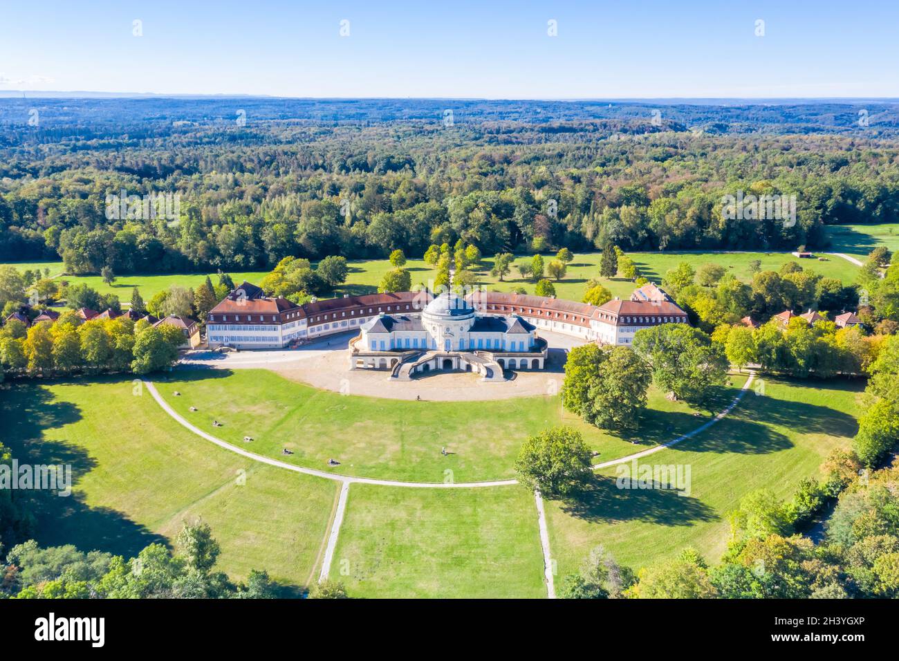 Schloss Solitude Stuttgart from above aerial view city architecture travel in Germany Stock Photo