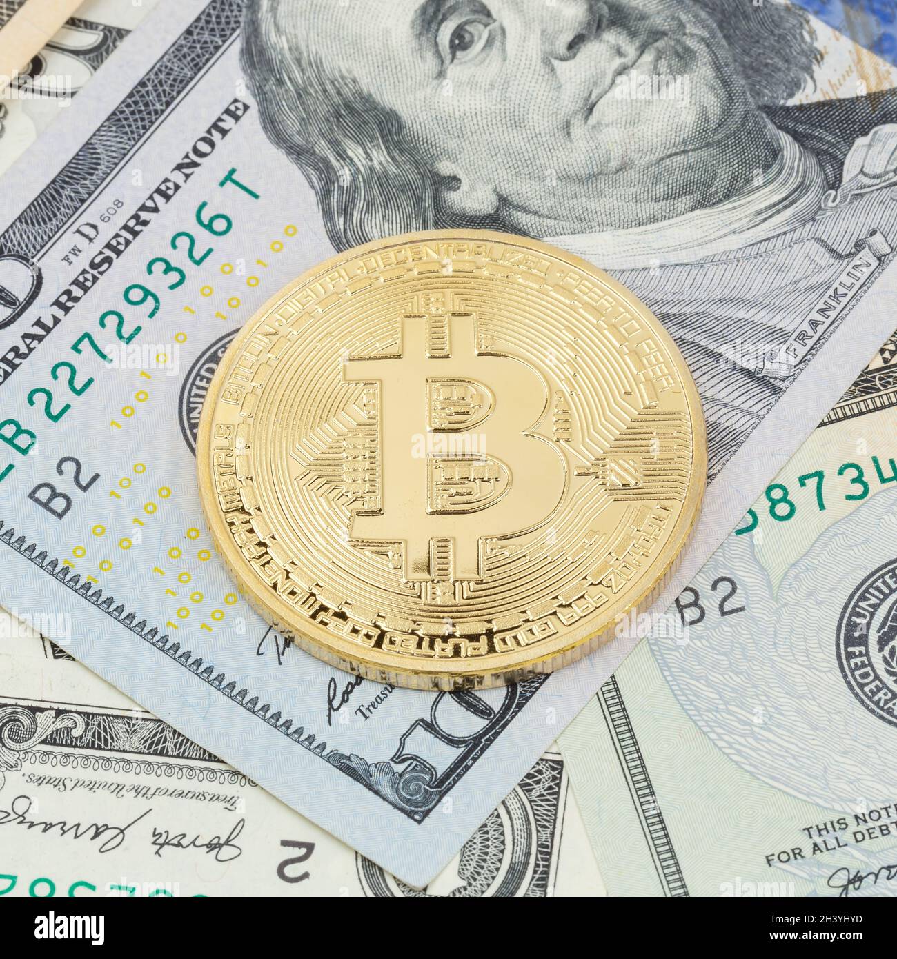 Bitcoin crypto currency online pay digital money cryptocurrency US dollar  economy finance square Stock Photo - Alamy