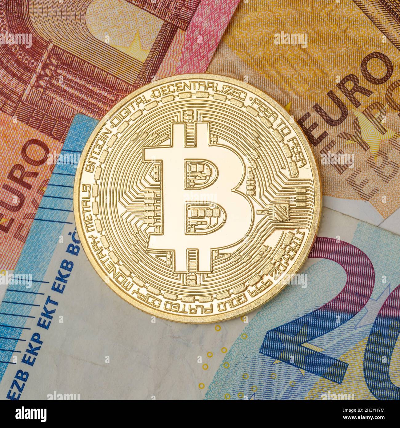 Bitcoin cryptocurrency online pay digital money cryptocurrency euro economy  finance square Stock Photo - Alamy