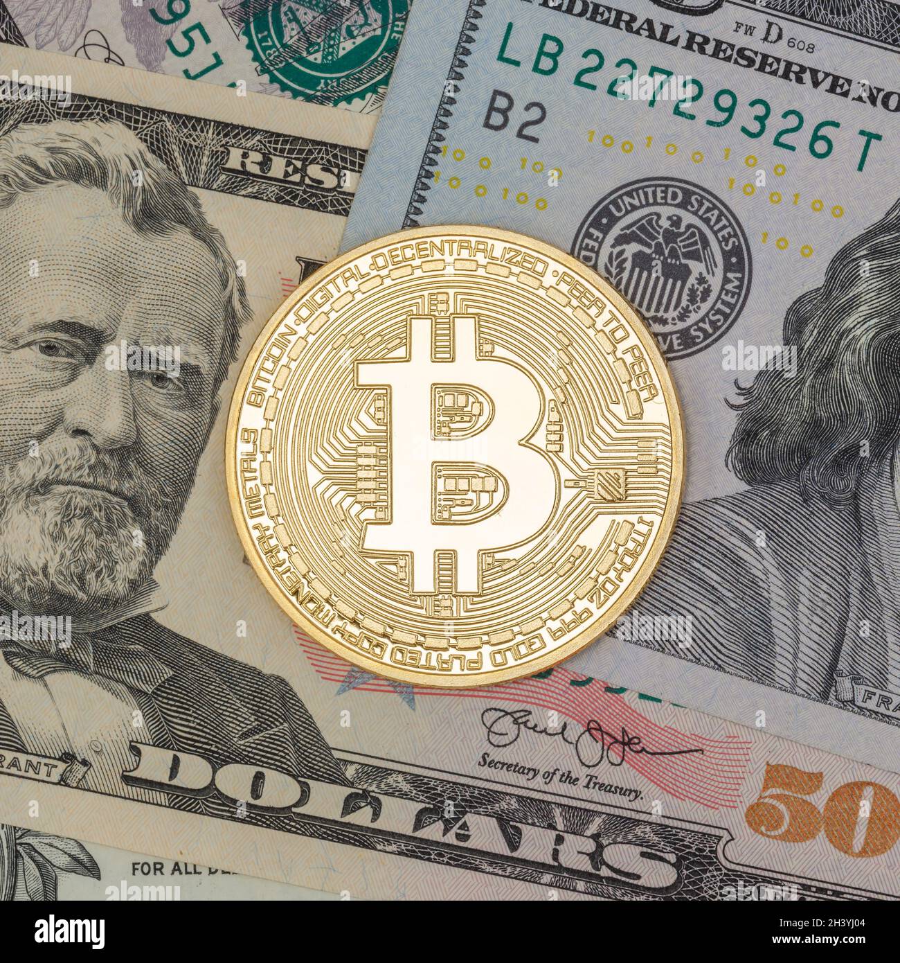 Bitcoin crypto currency online pay digital money cryptocurrency US dollar  economy finance square Stock Photo - Alamy
