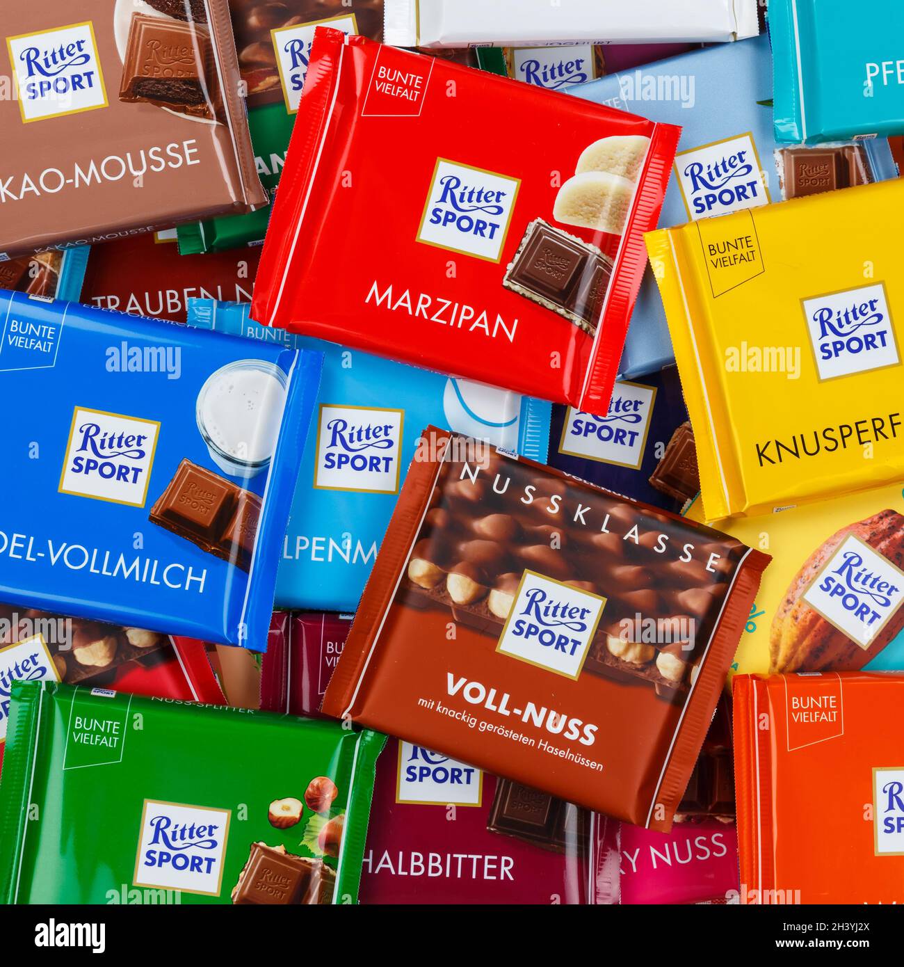 Ritter Sport chocolate chocolates different varieties background square Stock Photo Alamy