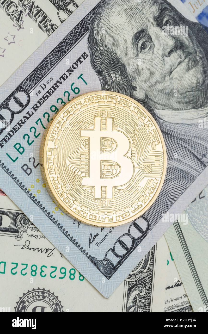 Bitcoin crypto currency online pay digital money cryptocurrency US dollar  economy finance portrait Stock Photo - Alamy