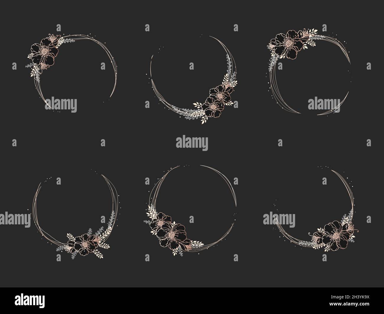Vector set of frames with hand drawn flowers and floral elements ...