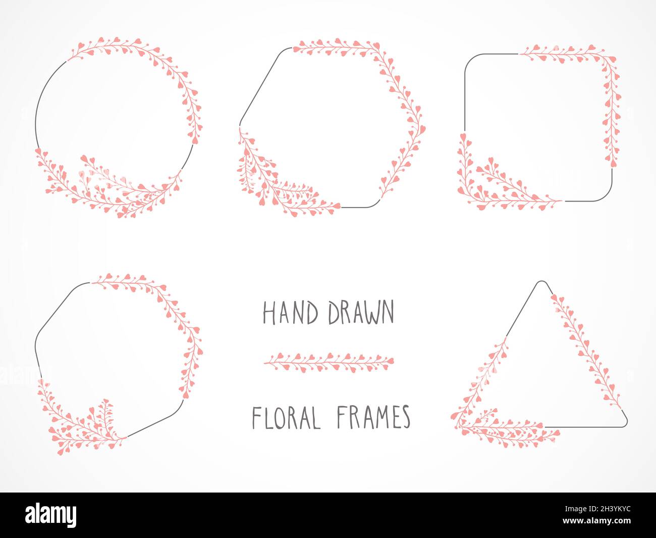 Vector set of floral hand drawn frames and decorative elements Stock ...