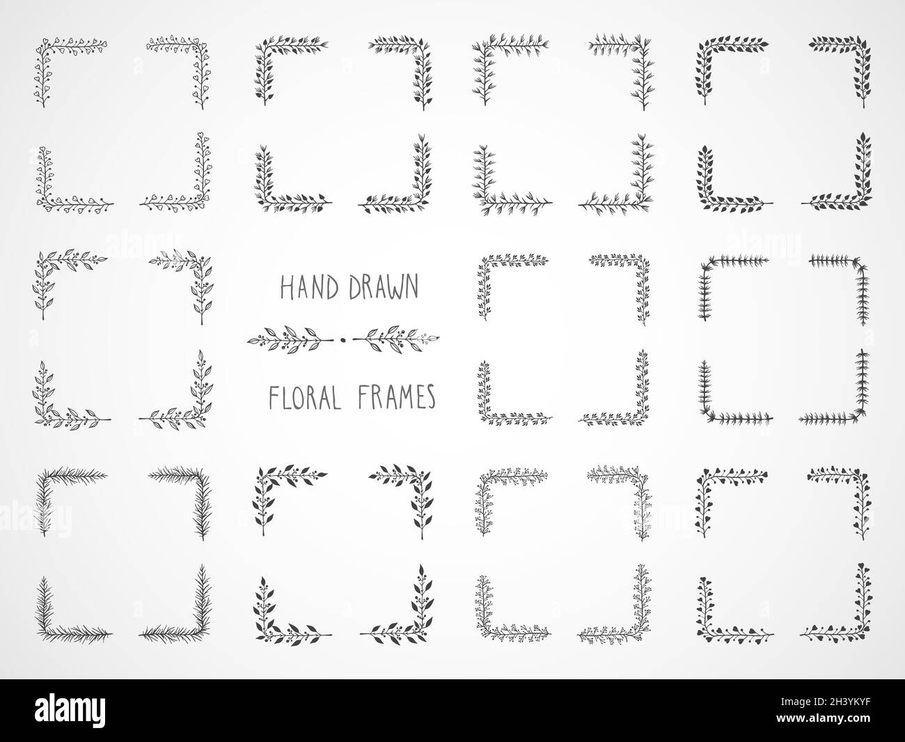 Vector set of floral hand drawn rectangular frames Stock Vector Image ...