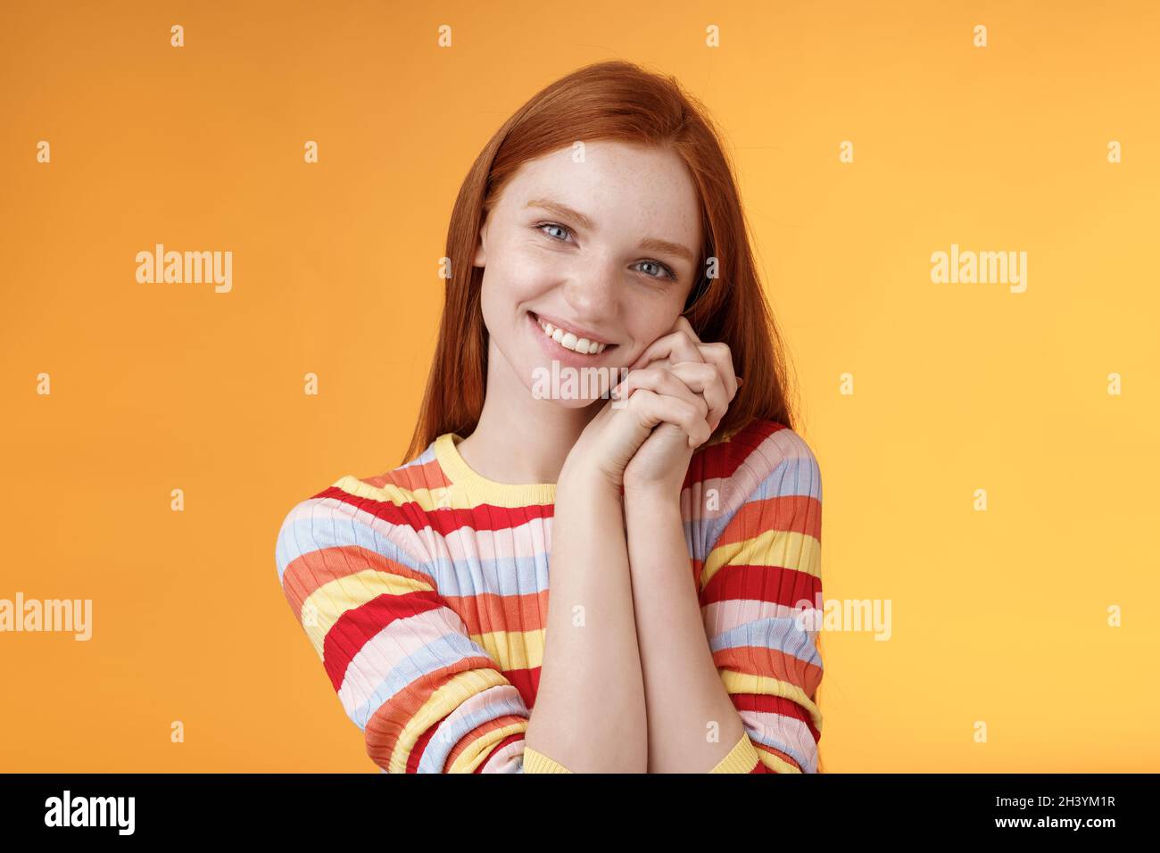Romantic Tender Sensual Attractive Smiling Redhead Girlfriend Melting Heart Feel Warmth 