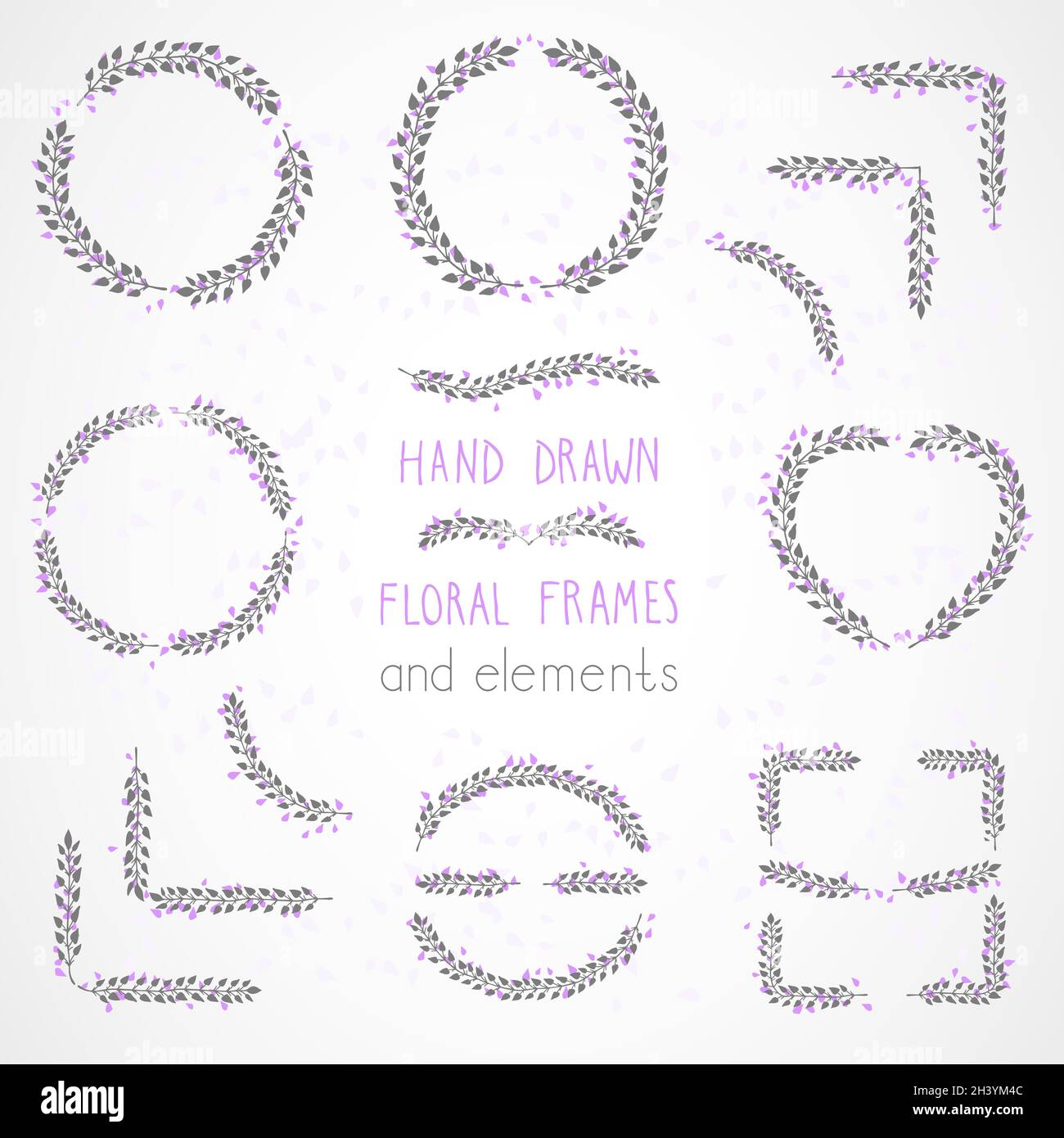 Vector set of floral hand drawn frames and decorative elements Stock ...