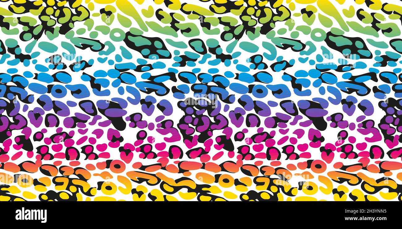 Rainbow leopard seamless pattern. Colorful neon vector background. Gradient wallpaper. Stock Vector