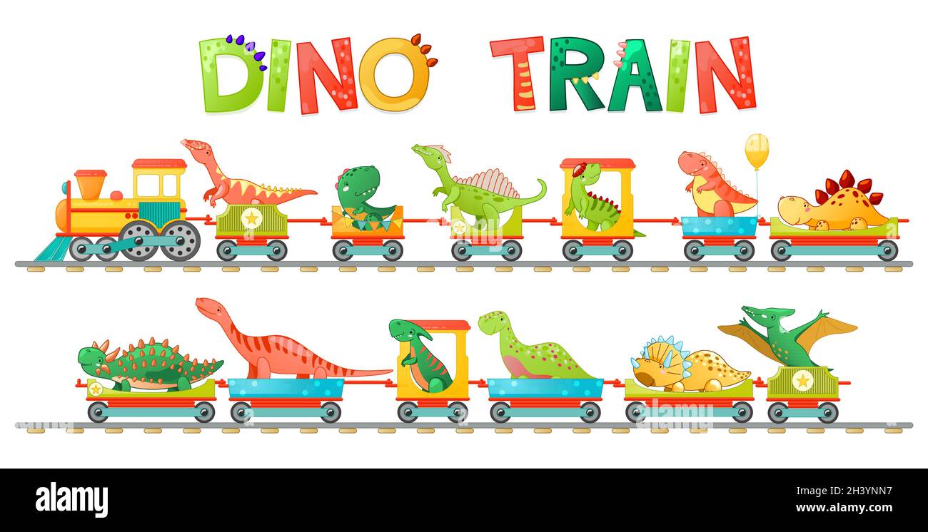 Train with cute little dinosaur in cartoon style. Vector colorful  illustration for school, preschool kids design Stock Vector Image & Art -  Alamy