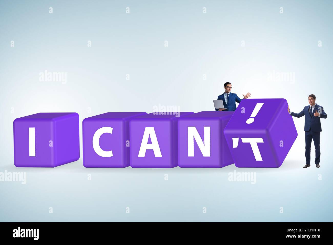 Determination concept with rotating cubes and businessman Stock Photo