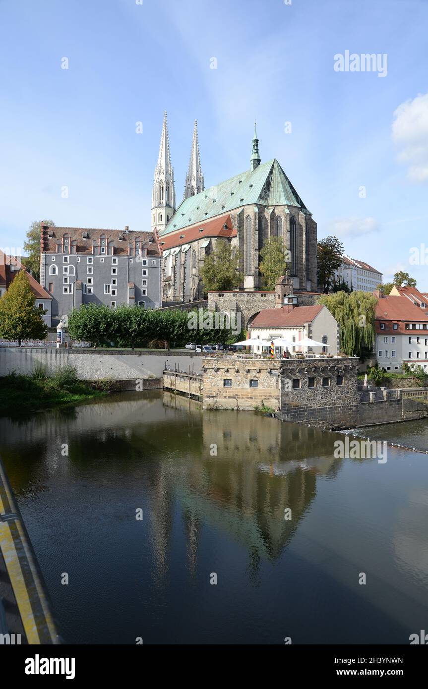 Neiise in GÃ¶rlitz with the parish church of St. Peter and Paul Stock Photo