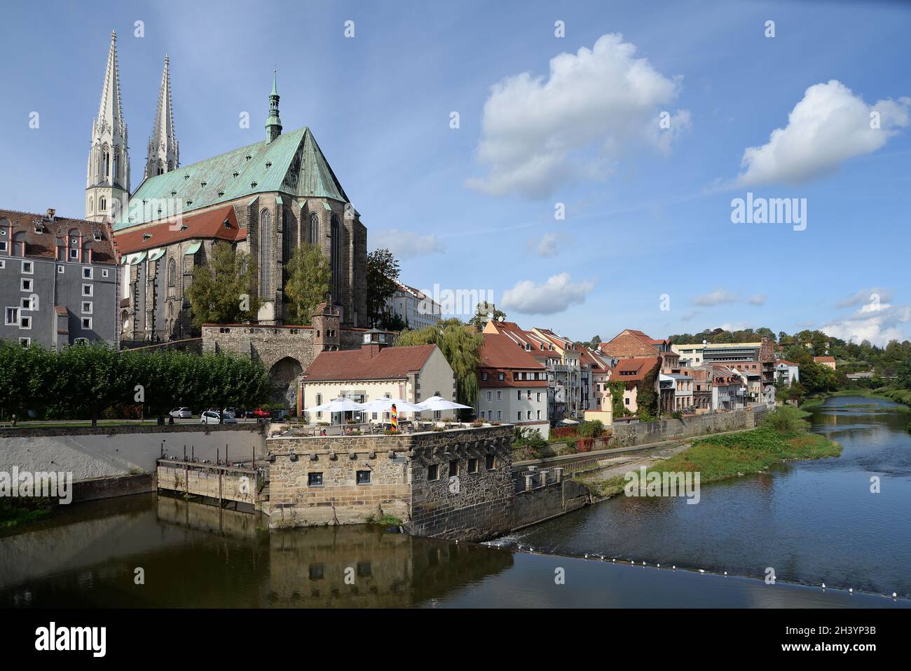 Neiise in GÃ¶rlitz with the parish church of St. Peter and Paul Stock Photo