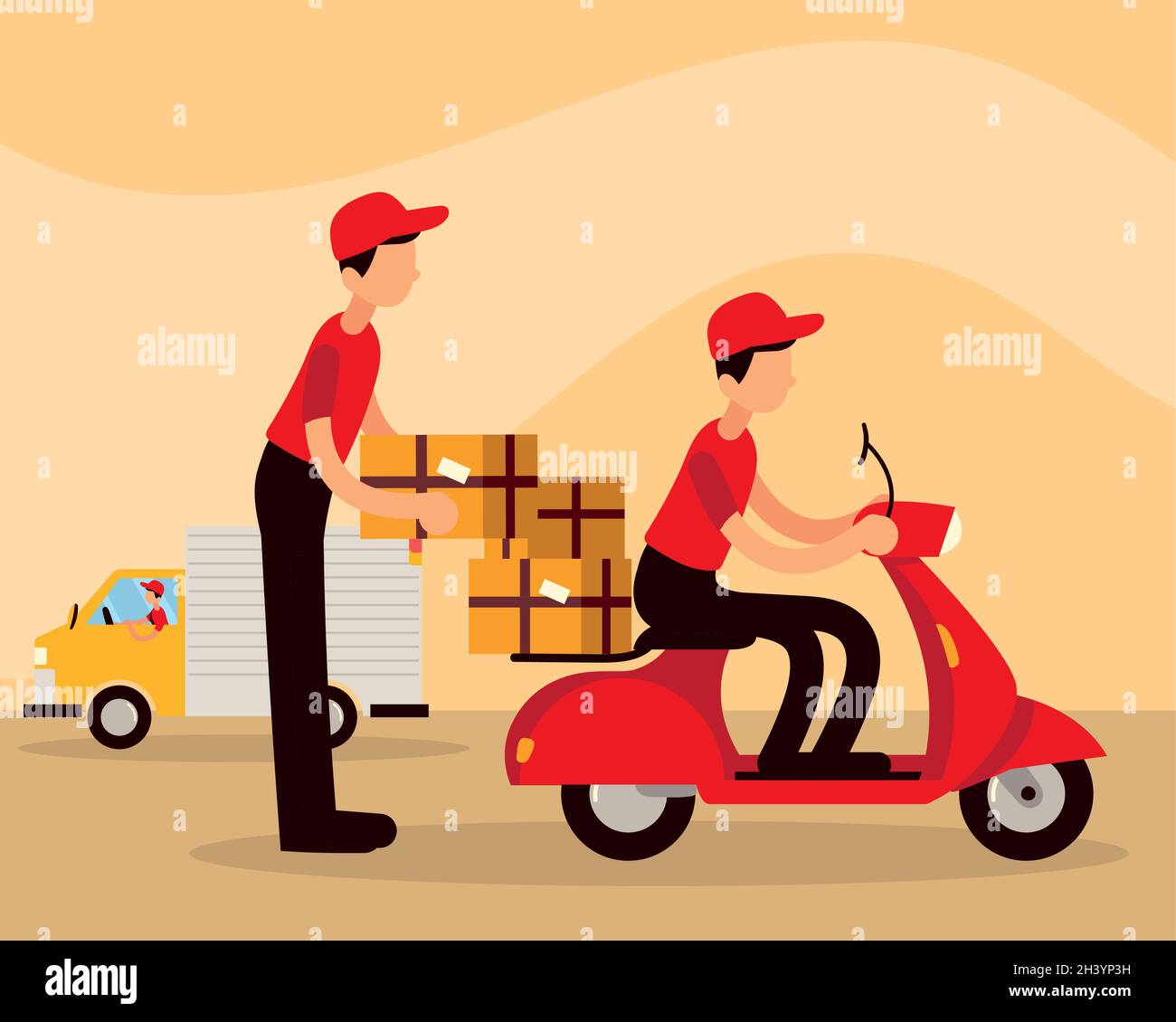 delivery employees truck scooter Stock Vector Image & Art Alamy