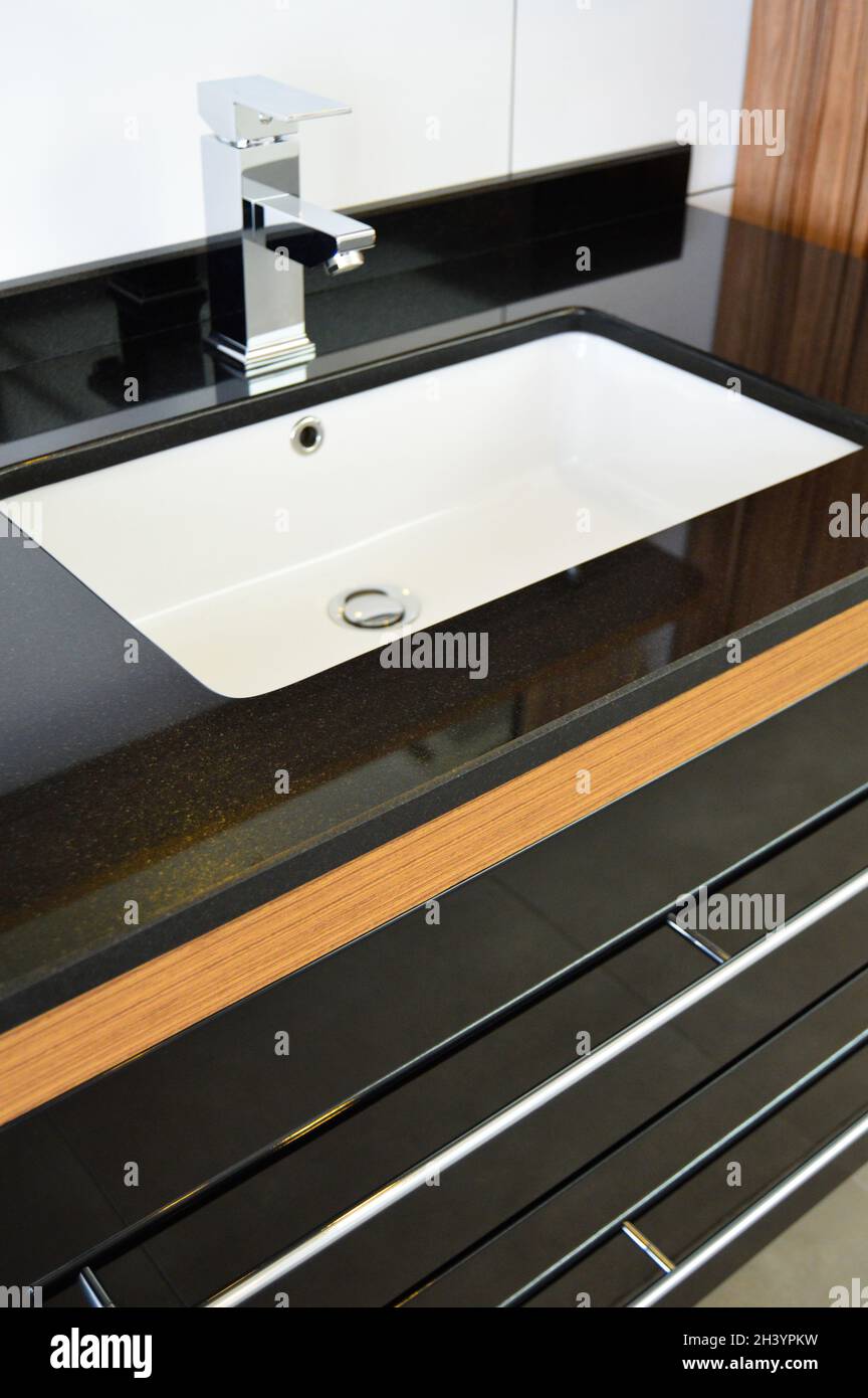 Modern and contemporary bathroom detail in a luxury home, black and ...