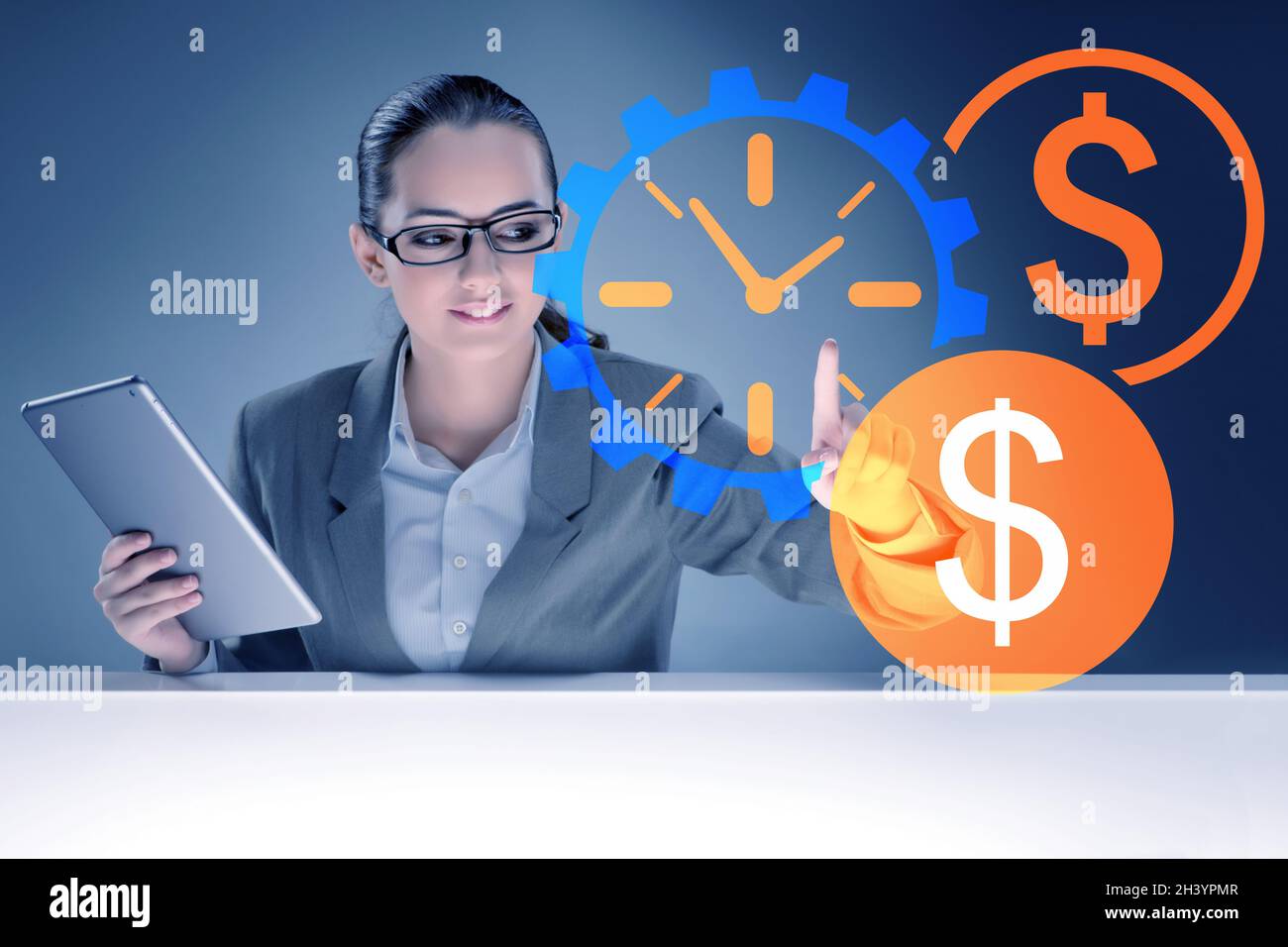 Businesswoman in time is money concept Stock Photo - Alamy