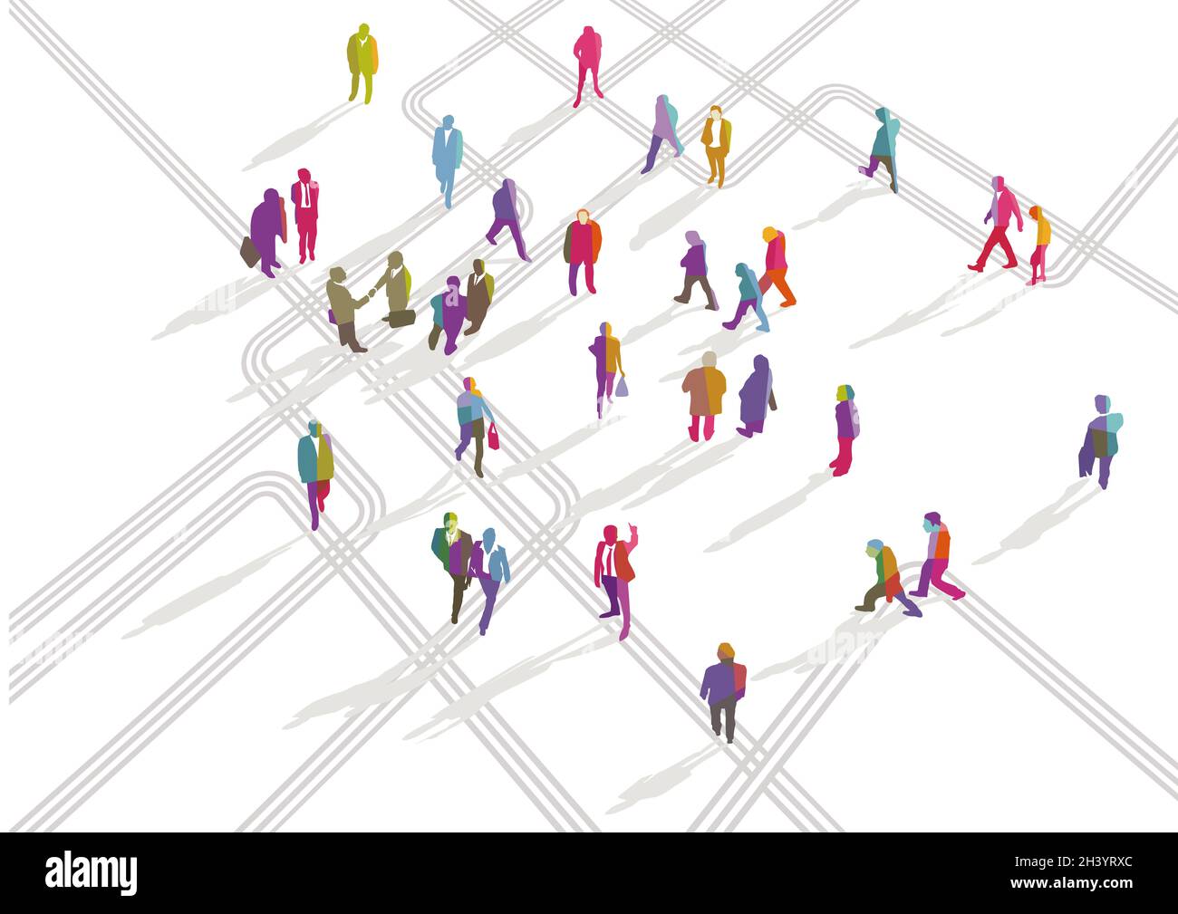 Group of people in different directions illustration Stock Photo