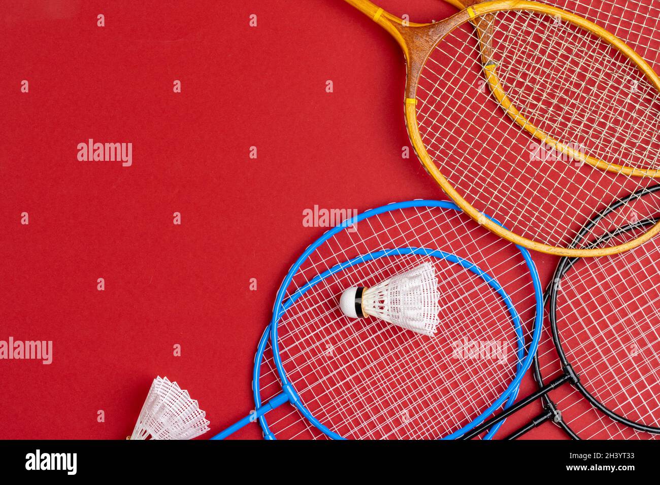 Badminton equipment. Rackets and shuttlecock, top view Stock Photo Alamy